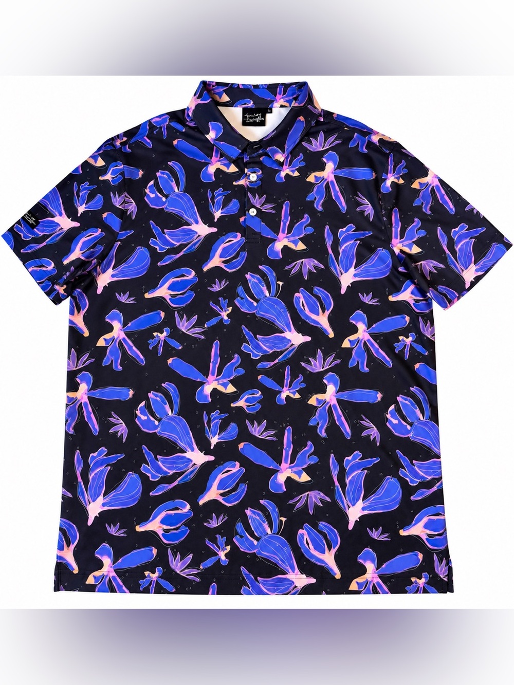 Black and Purple Floral Polo Shirt